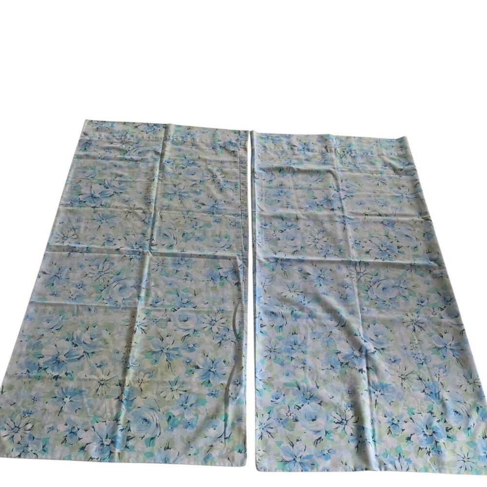 2 Vintage 70's Springmaid Marvelaire King Pillowcases Blue Green Floral Retro